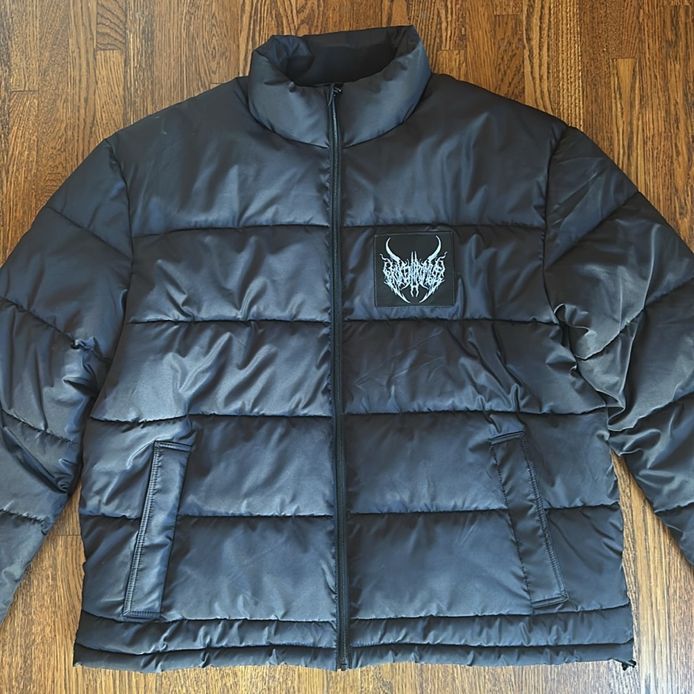 Broken Promises Men’s Black Puffer Jacket with Logo - Picture 2 of 7